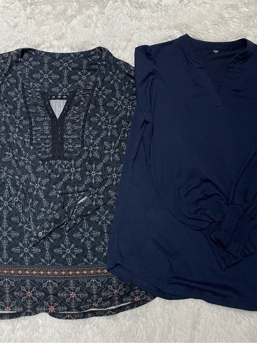2-Blouse Bundle | Navy Solid + Navy Print | Women’s Large